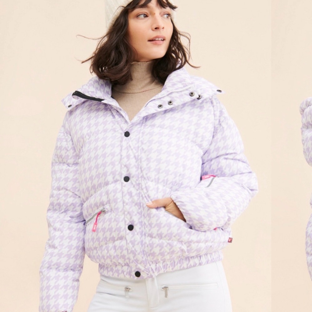 OOSC Chic Tightly Puffer Jacket Purple Houndstooth size Large